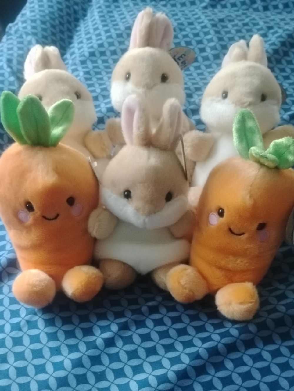 6 Pak Plush Bunny and Carrot Small Pet Plush Toy Set - Cream and Orange